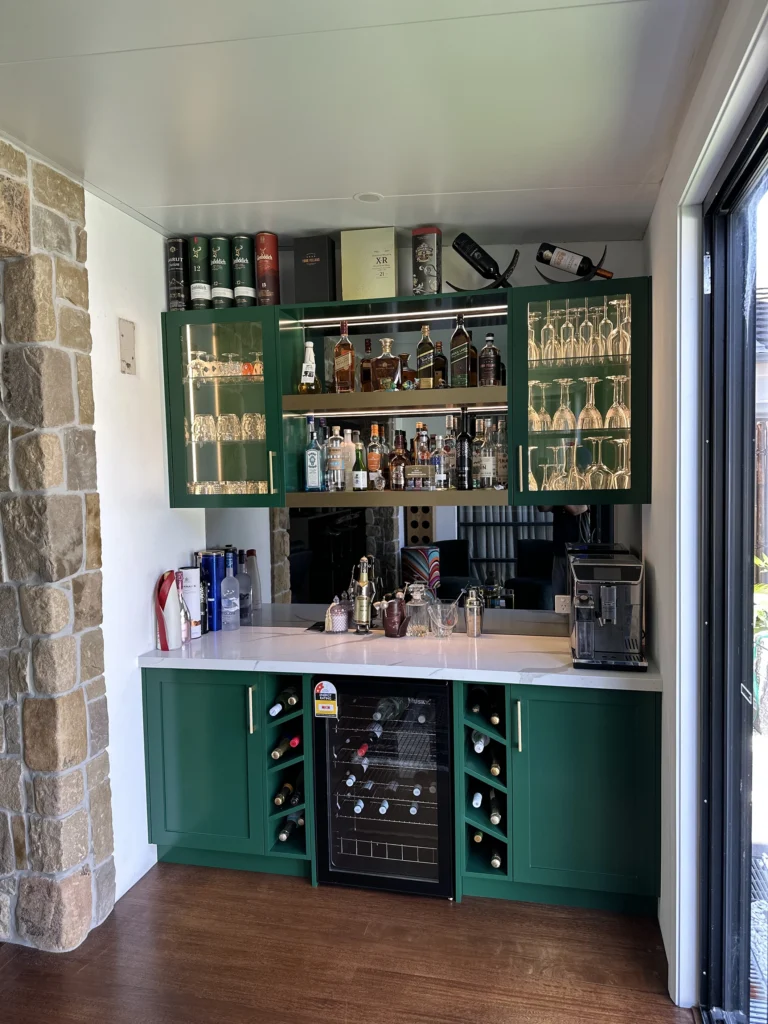 Customised home bar with wine rack and built-in features – Hills Wide Kitchens