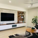 Customised entertainment unit with built-in shelves – Hills Wide Kitchens